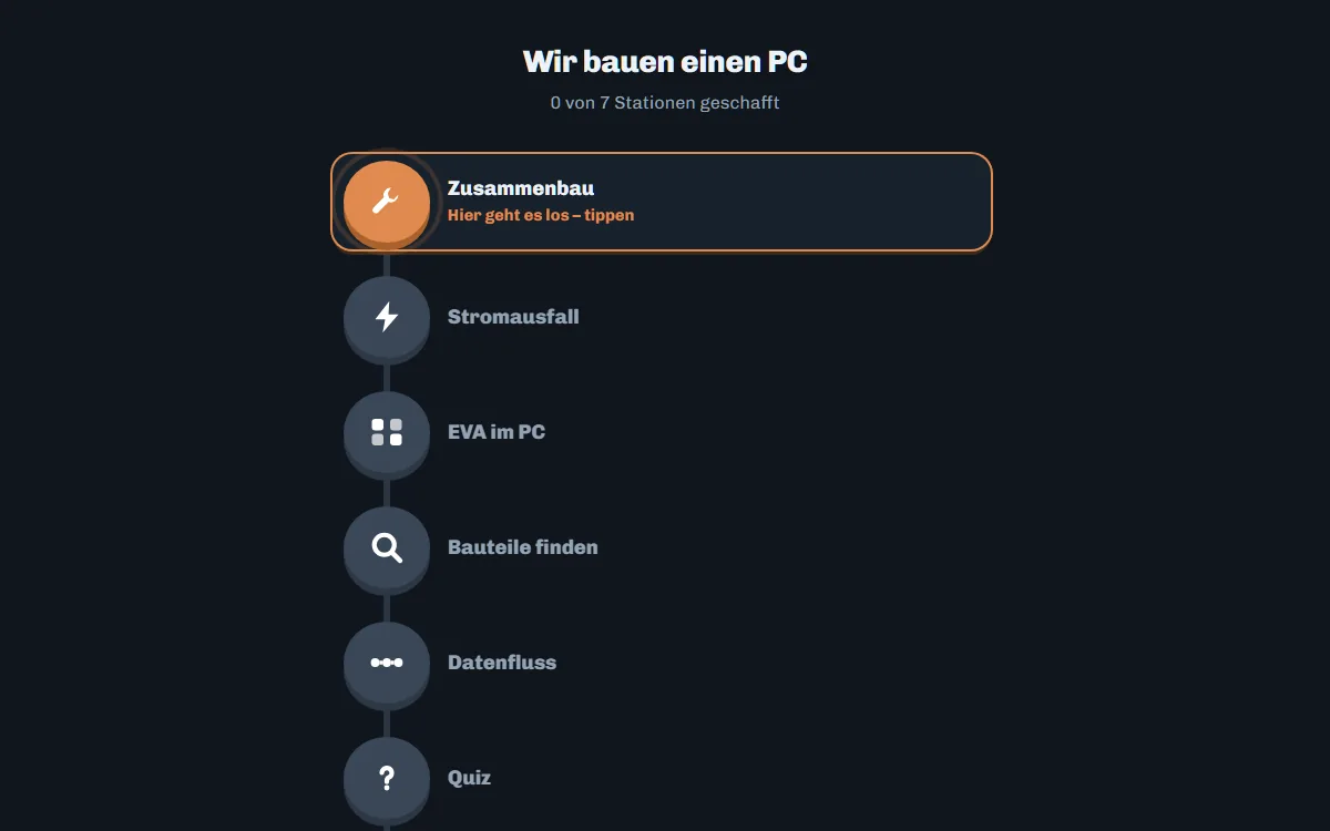 Bildschirmansicht der Übung PC-Werkstatt